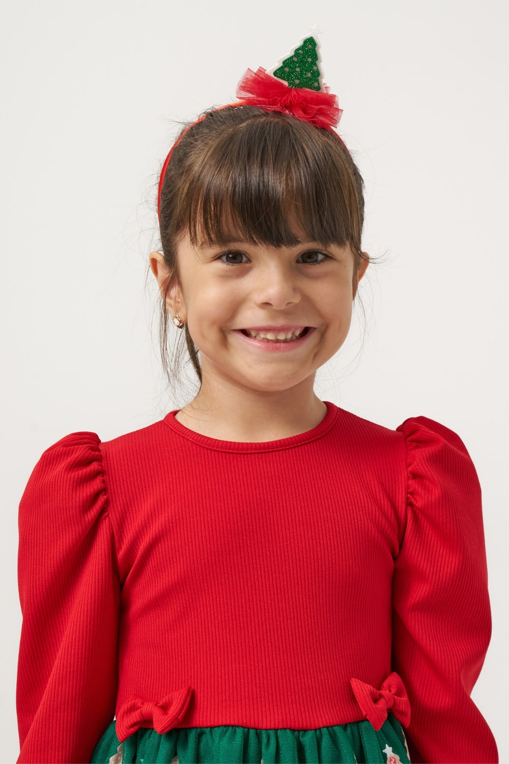 Yeşil  Eteği Çam Ağaçlı Kız Çocuk Elbise - Nomi