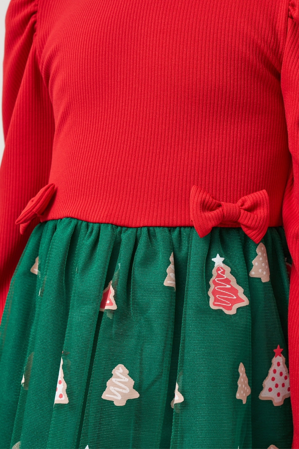 Yeşil  Eteği Çam Ağaçlı Kız Çocuk Elbise - Nomi