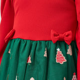 Yeşil  Eteği Çam Ağaçlı Kız Çocuk Elbise - Nomi