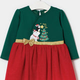 Yeşil  Çam Ağacı Baskılı Tül Etekli Kız Bebek Elbise - Betty