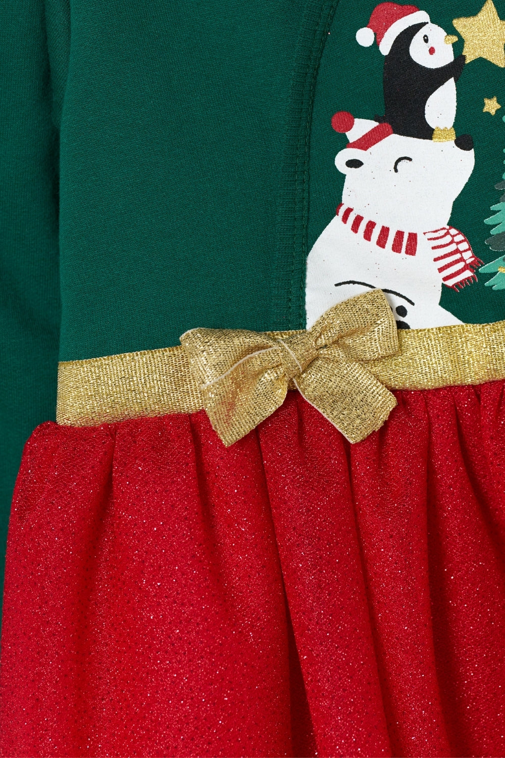 Yeşil  Çam Ağacı Baskılı Tül Etekli Kız Bebek Elbise - Betty