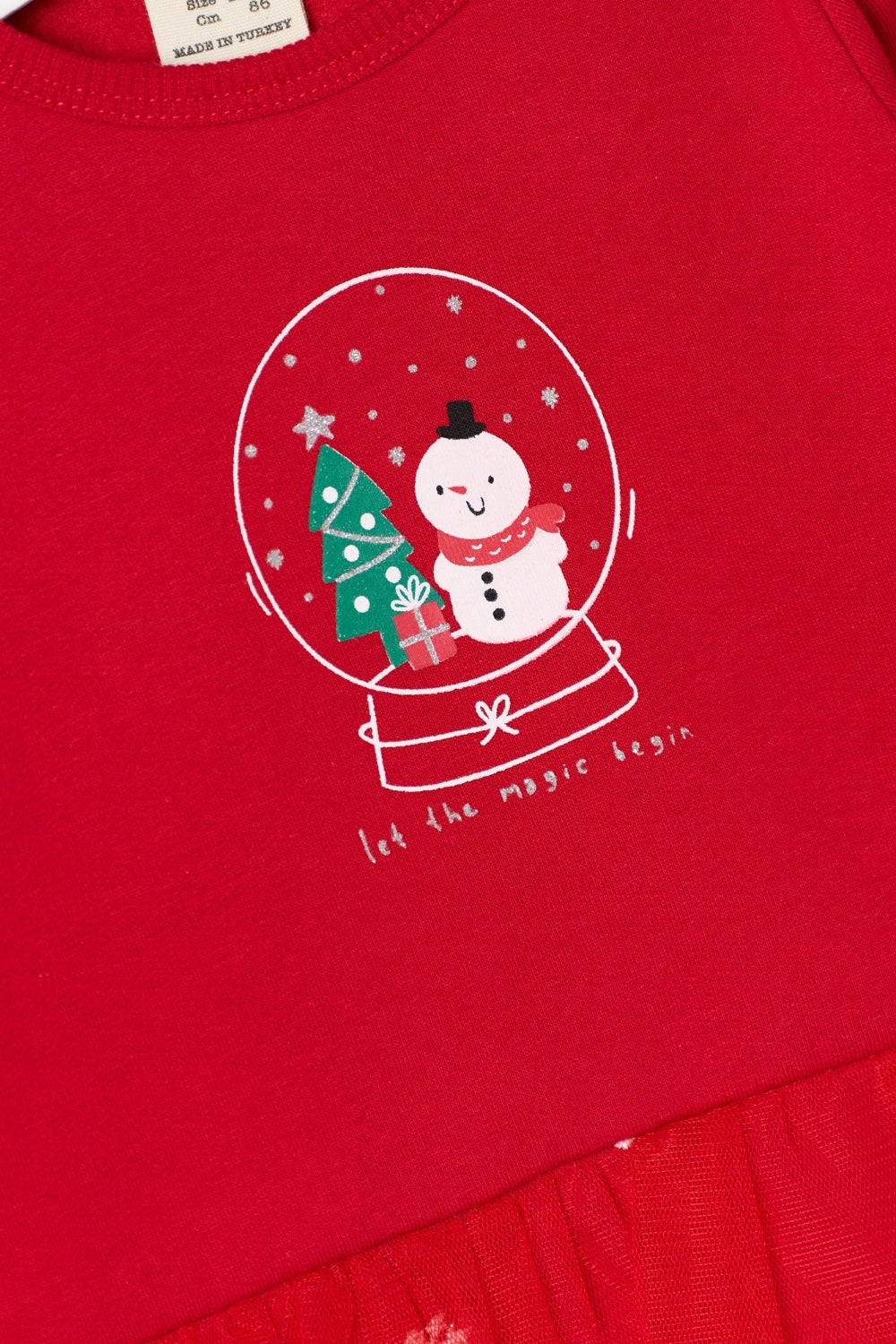 Kırmızı  Kardan Adam Baskılı Saç Bantlı Kız Bebek Romper - Misty