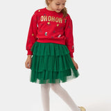 Kırmızı  Yılbaşı Temalı Kız Çocuk İkili Takım - Judy