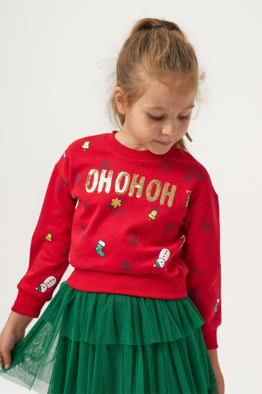 Kırmızı  Yılbaşı Temalı Kız Çocuk İkili Takım - Judy