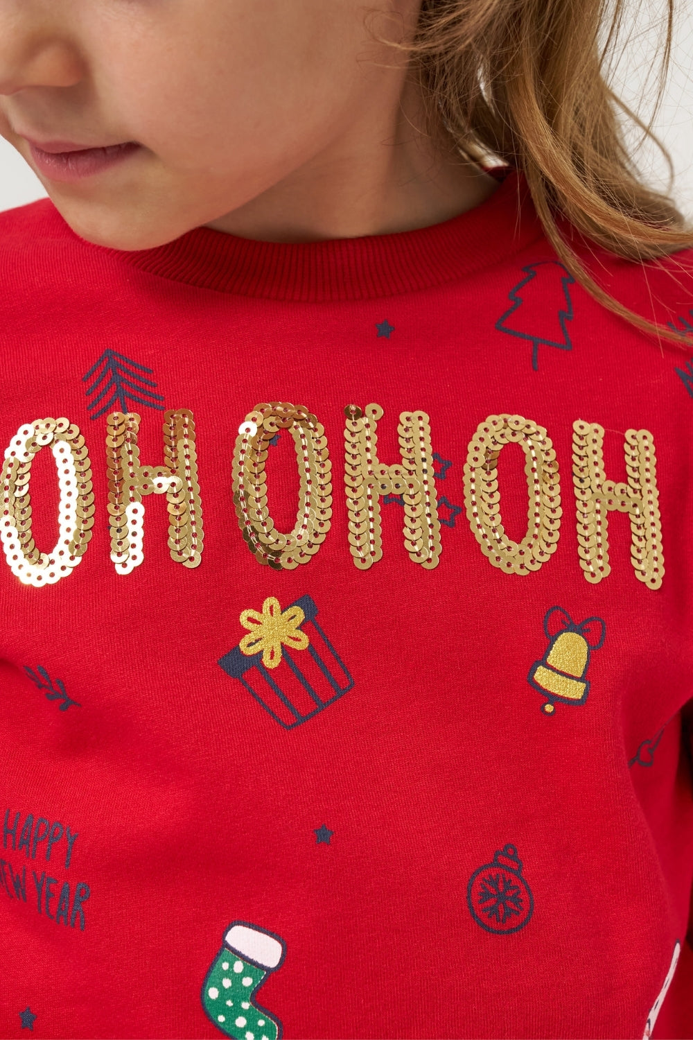 Kırmızı  Yılbaşı Temalı Kız Çocuk İkili Takım - Judy