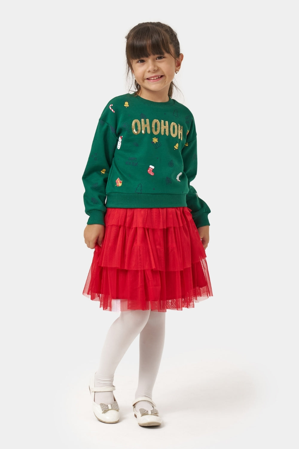 Yeşil  Yılbaşı Temalı Kız Çocuk İkili Takım - Judy