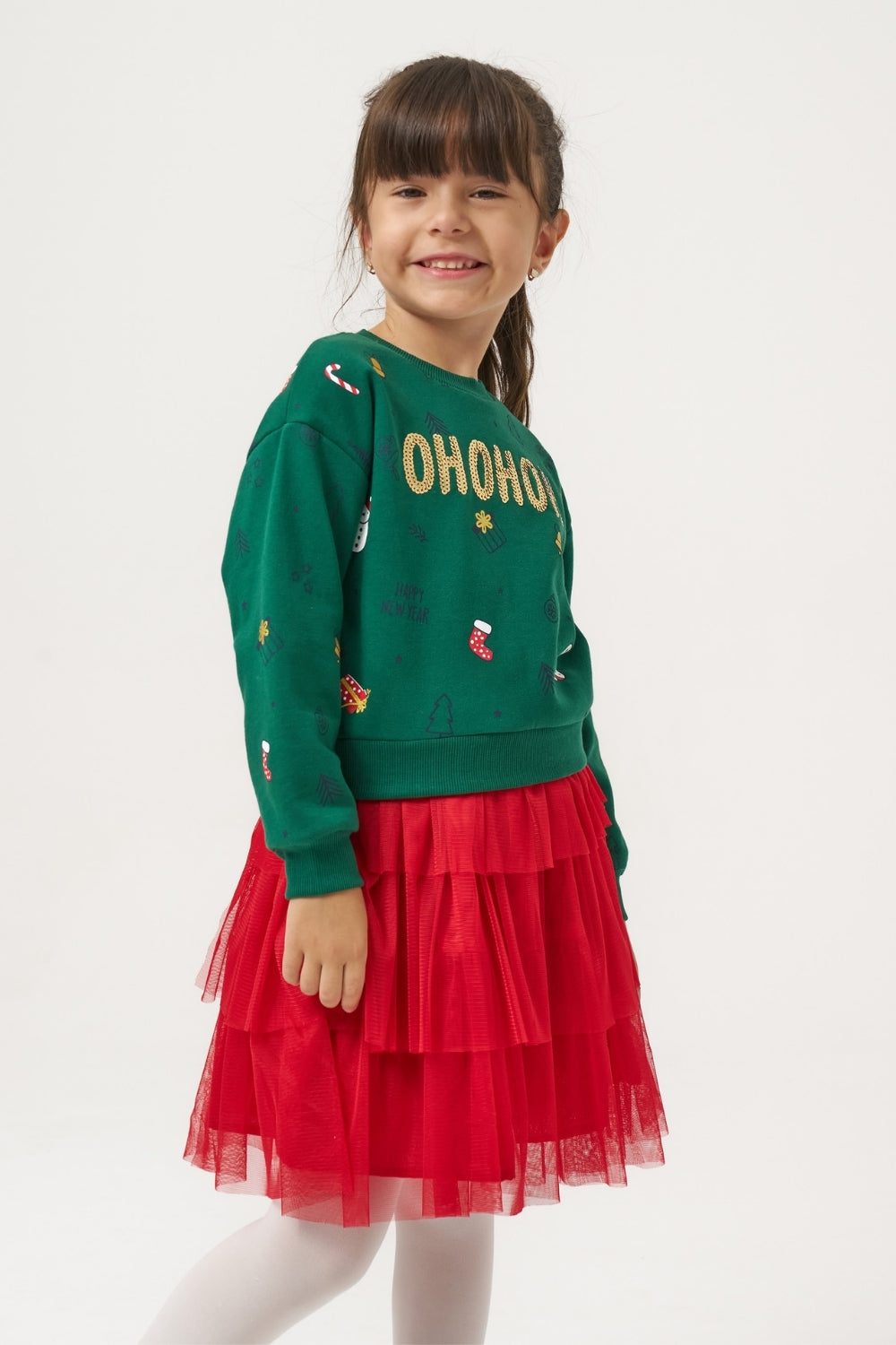 Yeşil  Yılbaşı Temalı Kız Çocuk İkili Takım - Judy