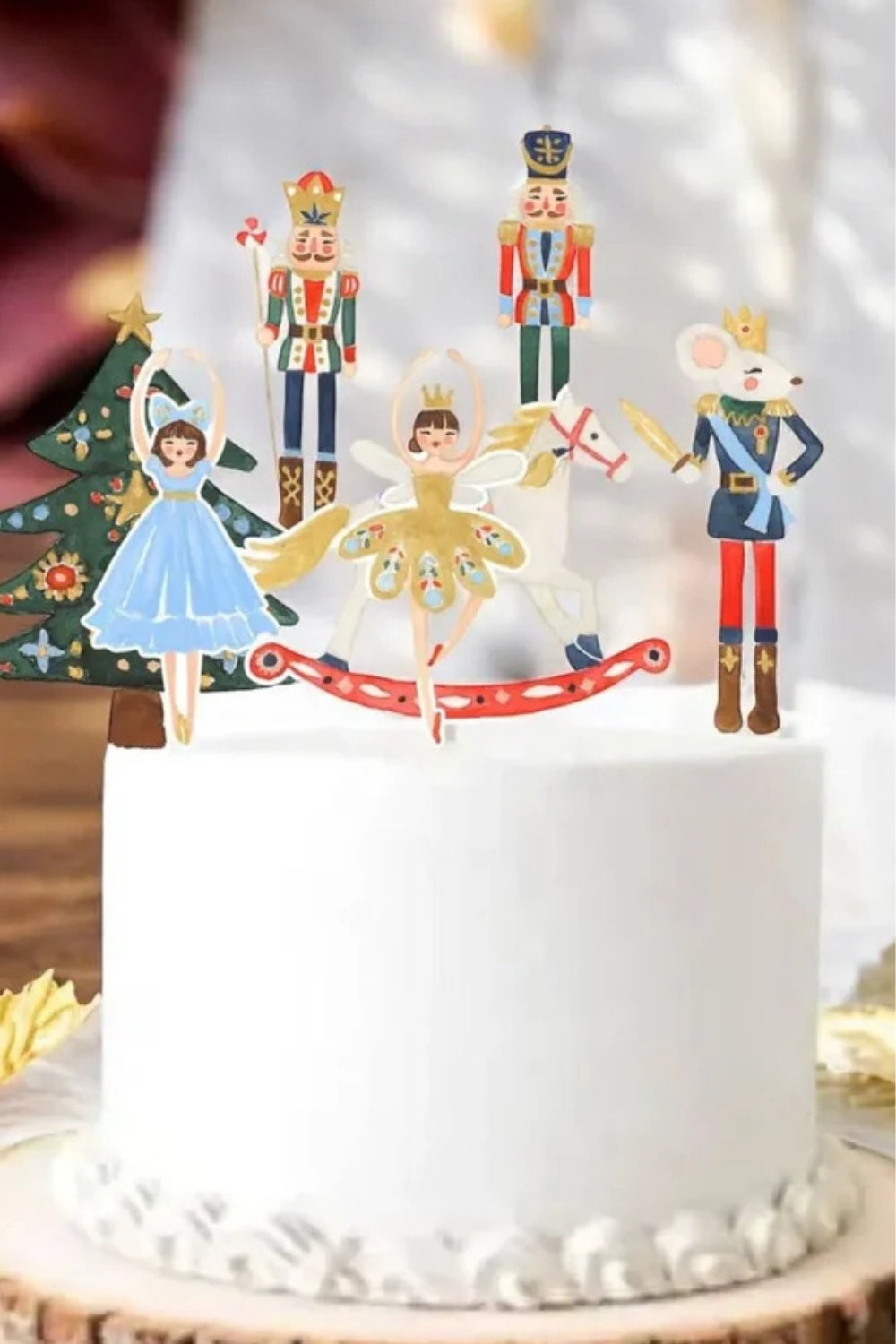 Çok Renkli  Yılbaşı Tema Figürlü 7'li Uzun Kürdan Pasta Süsü