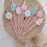 Pink Princess and Flower Themed 8-Piece Party Straws