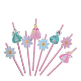 Pink Princess and Flower Themed 8-Piece Party Straws
