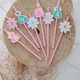 Pink Princess and Flower Themed 8-Piece Party Straws