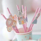 Pink Princess and Castle Themed 8-Piece Party Straws