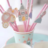 Pink Princess and Castle Themed 8-Piece Party Straws