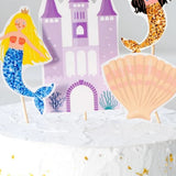 Multicolor Mermaid and Castle Shaped 4-Piece Toothpick Cake Topper 