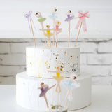 Multicolor Ballerina and Bow Shaped 7- Piece Long Toothpick Cake Toppers