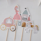 Multicolor Princess and Castle Themed 4-Piece Long Toothpick Cake Toppers