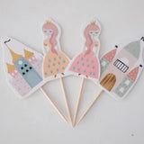 Multicolor Princess and Castle Themed 8-Piece Toothpick Cake Topper 