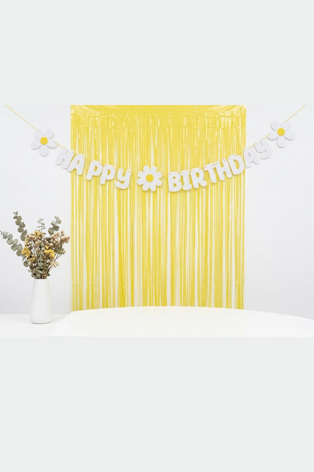 Beyaz Papatya Temalı Happy Birthday Parti Banner