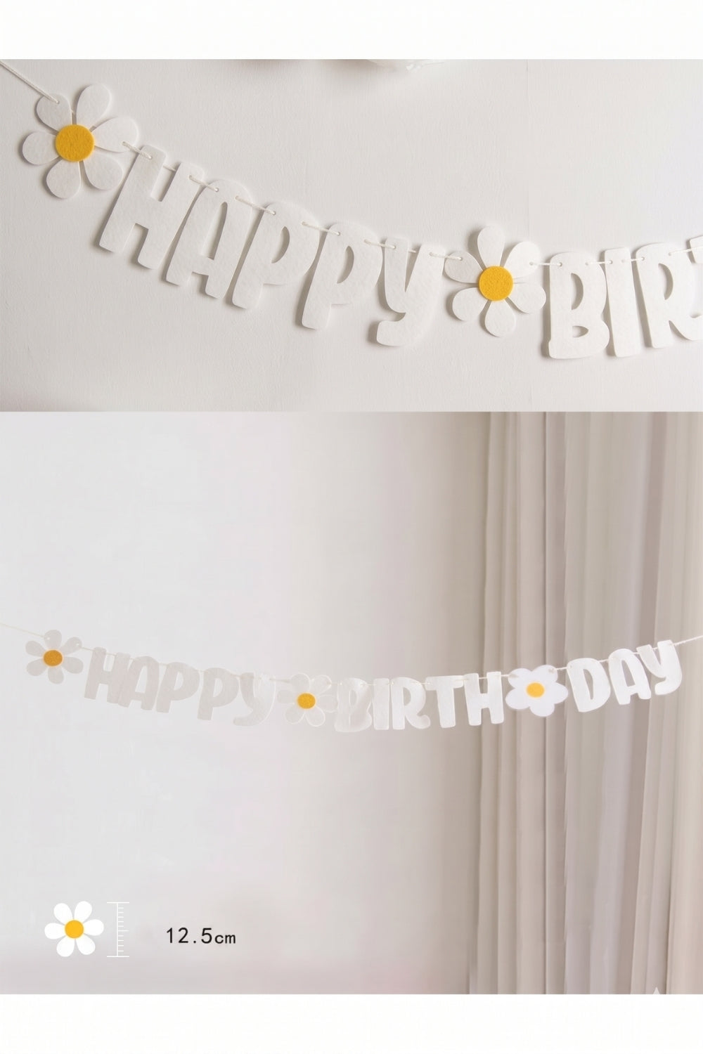 Beyaz Papatya Temalı Happy Birthday Parti Banner