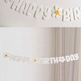 Beyaz Papatya Temalı Happy Birthday Parti Banner