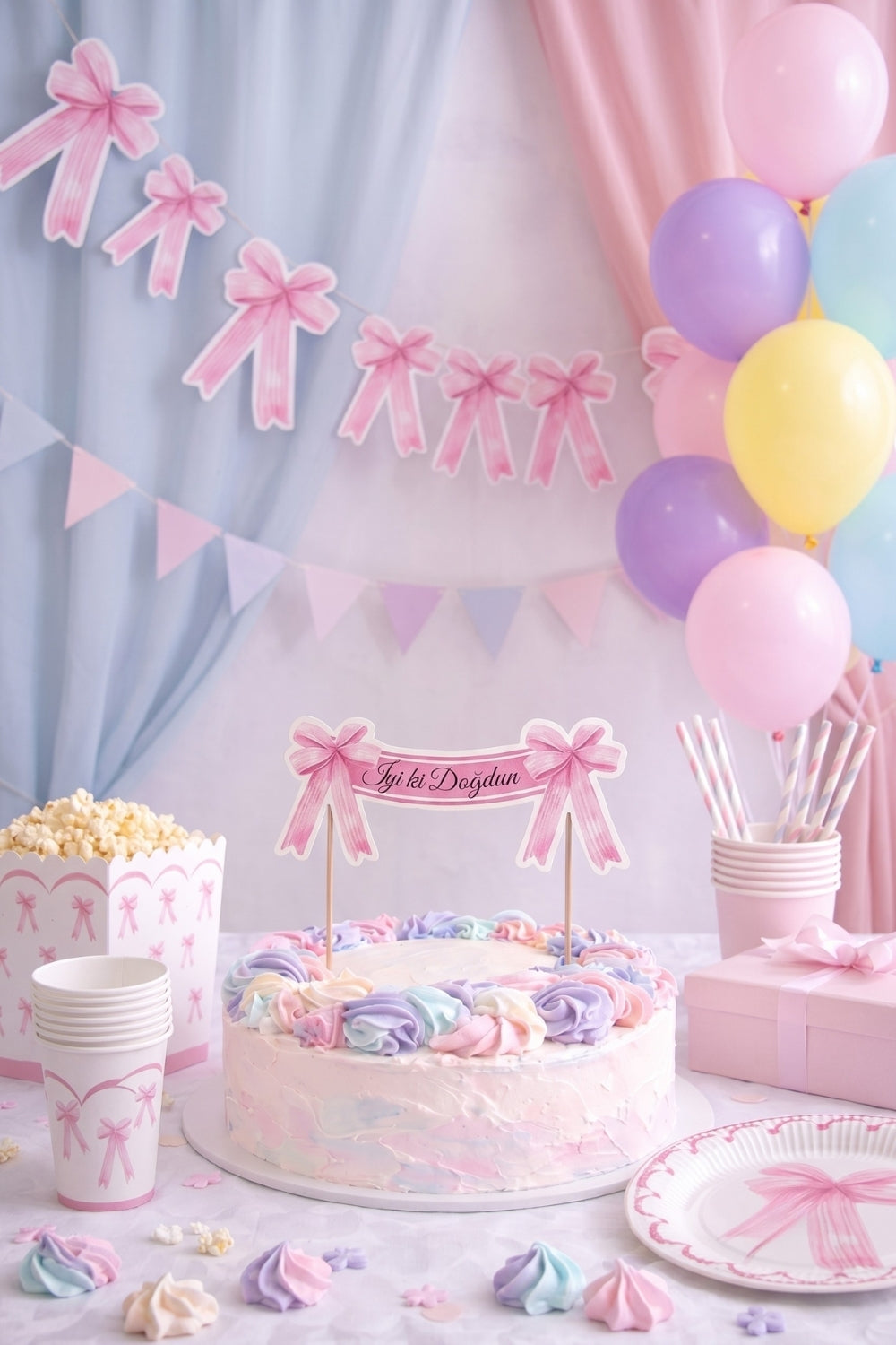 Pembe  Fiyonk Temalı Kağıt Parti Banner