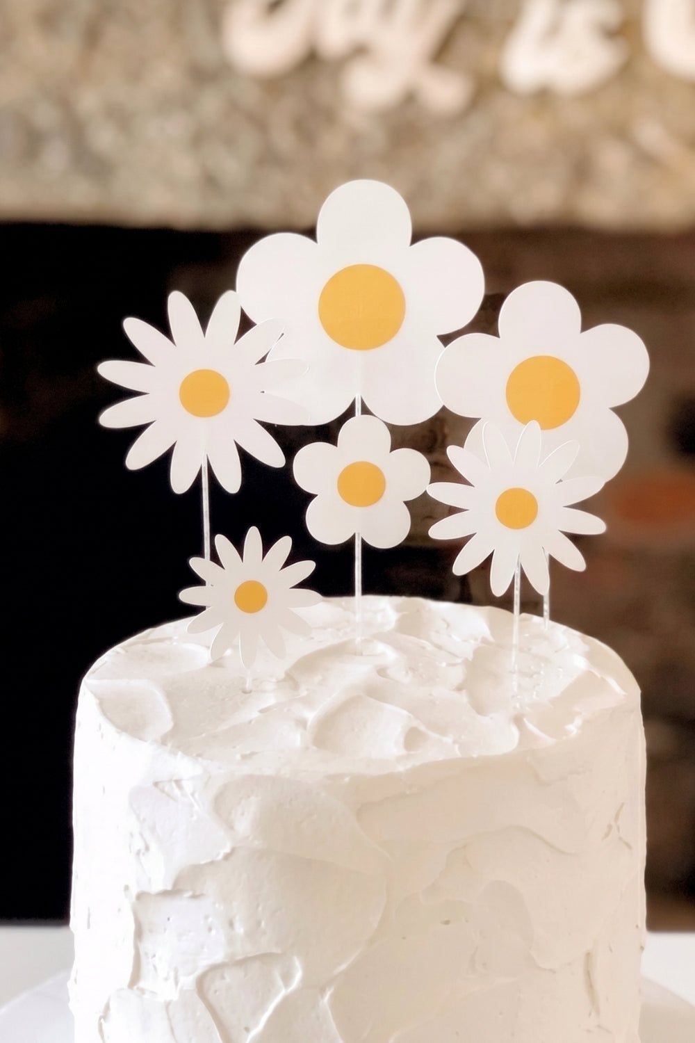 Beyaz 6'lı Papatya Figürlü Uzun Kürdan Pasta Süsü