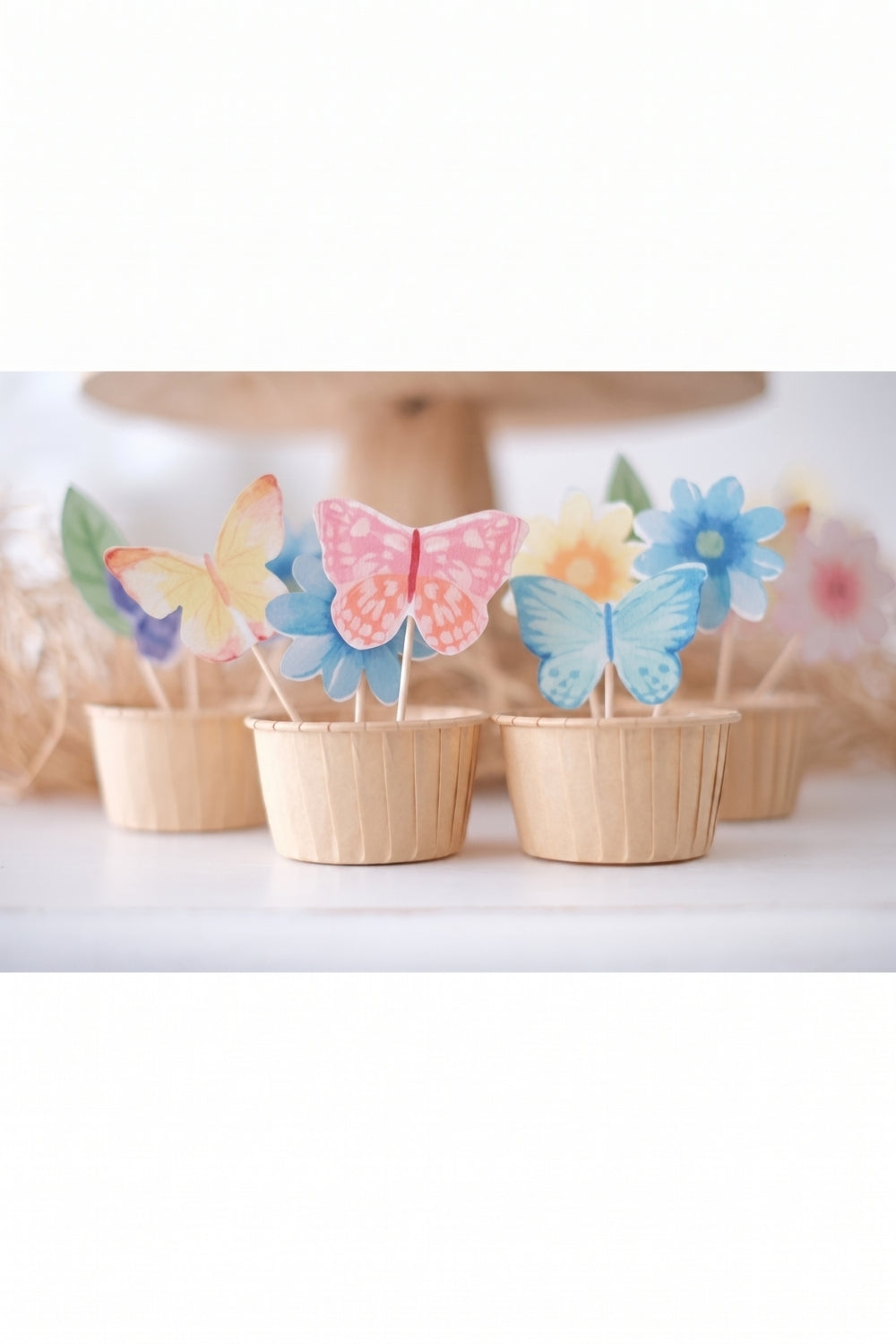 Çok Renkli Kelebek ve Çiçek Temalı 12'li Kürdan Pasta Süsü