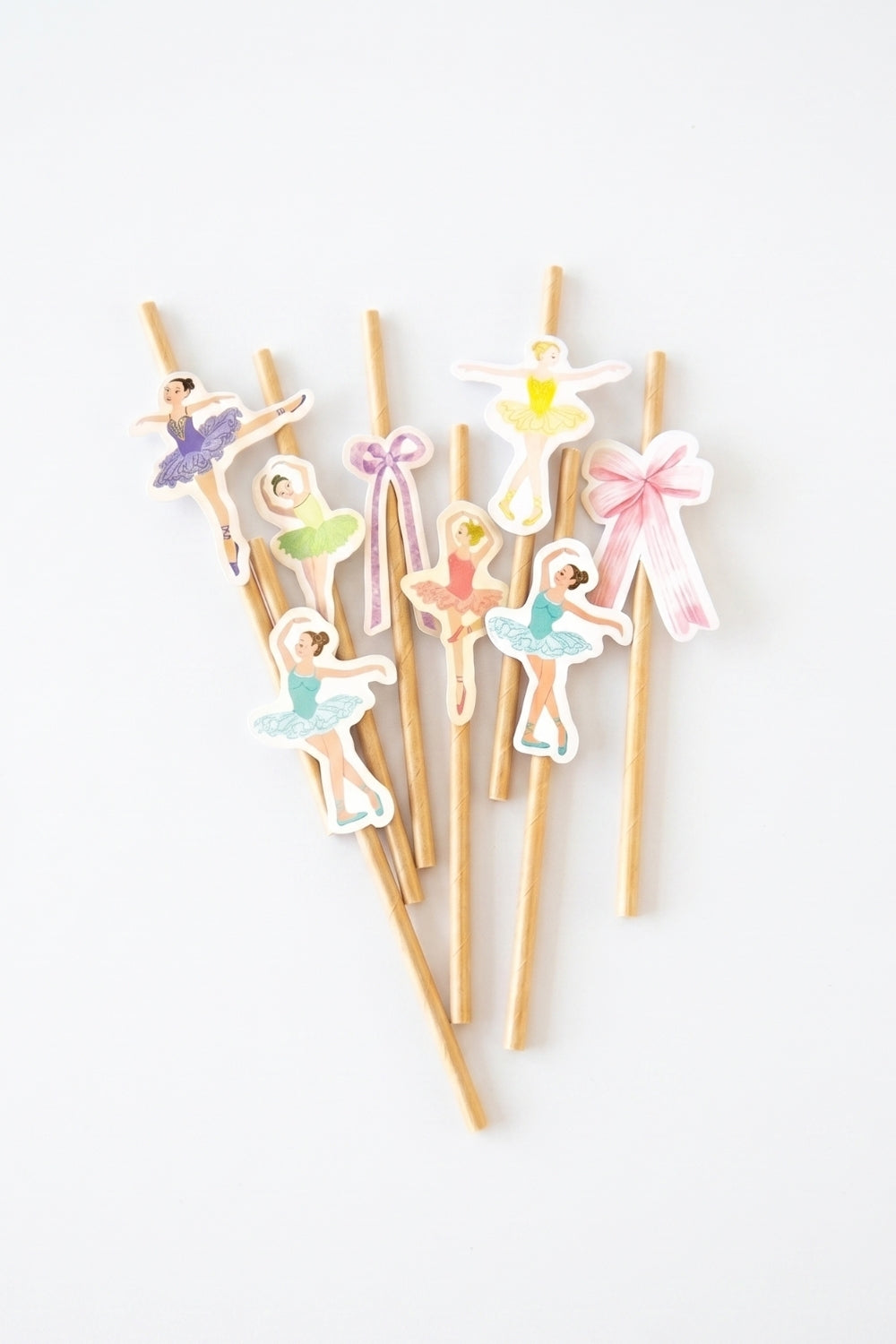 Çok Renkli 7'li Balerin Figürlü Kağıt Parti Pipeti