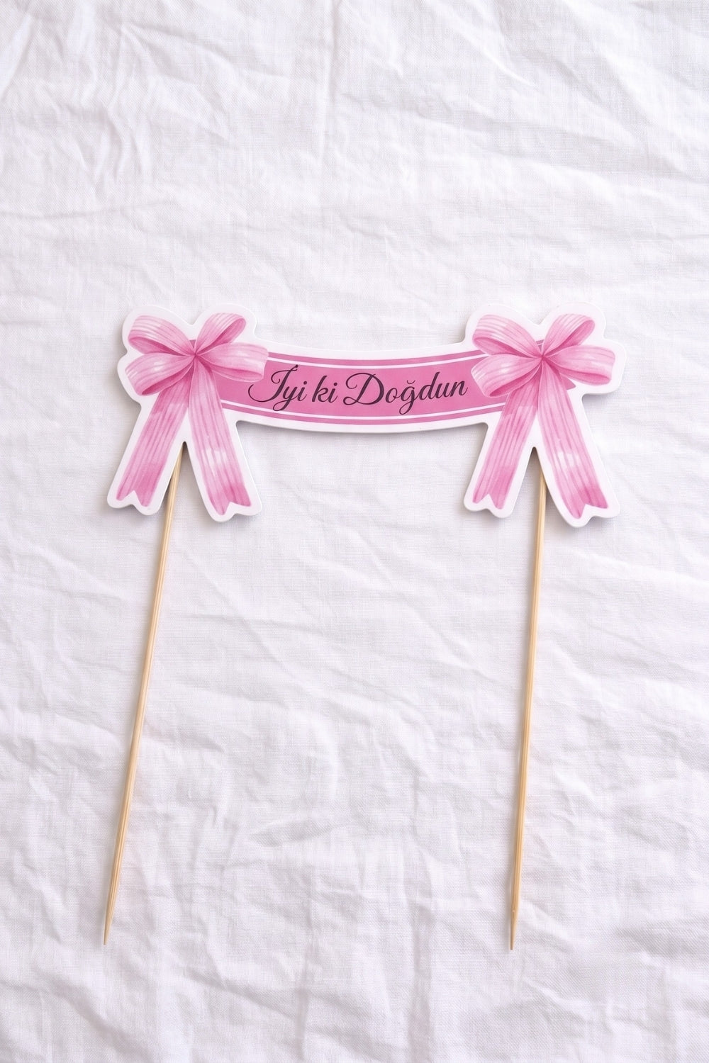 Pembe  Fiyonk Temalı İyi Ki Doğdun Pasta Süsü