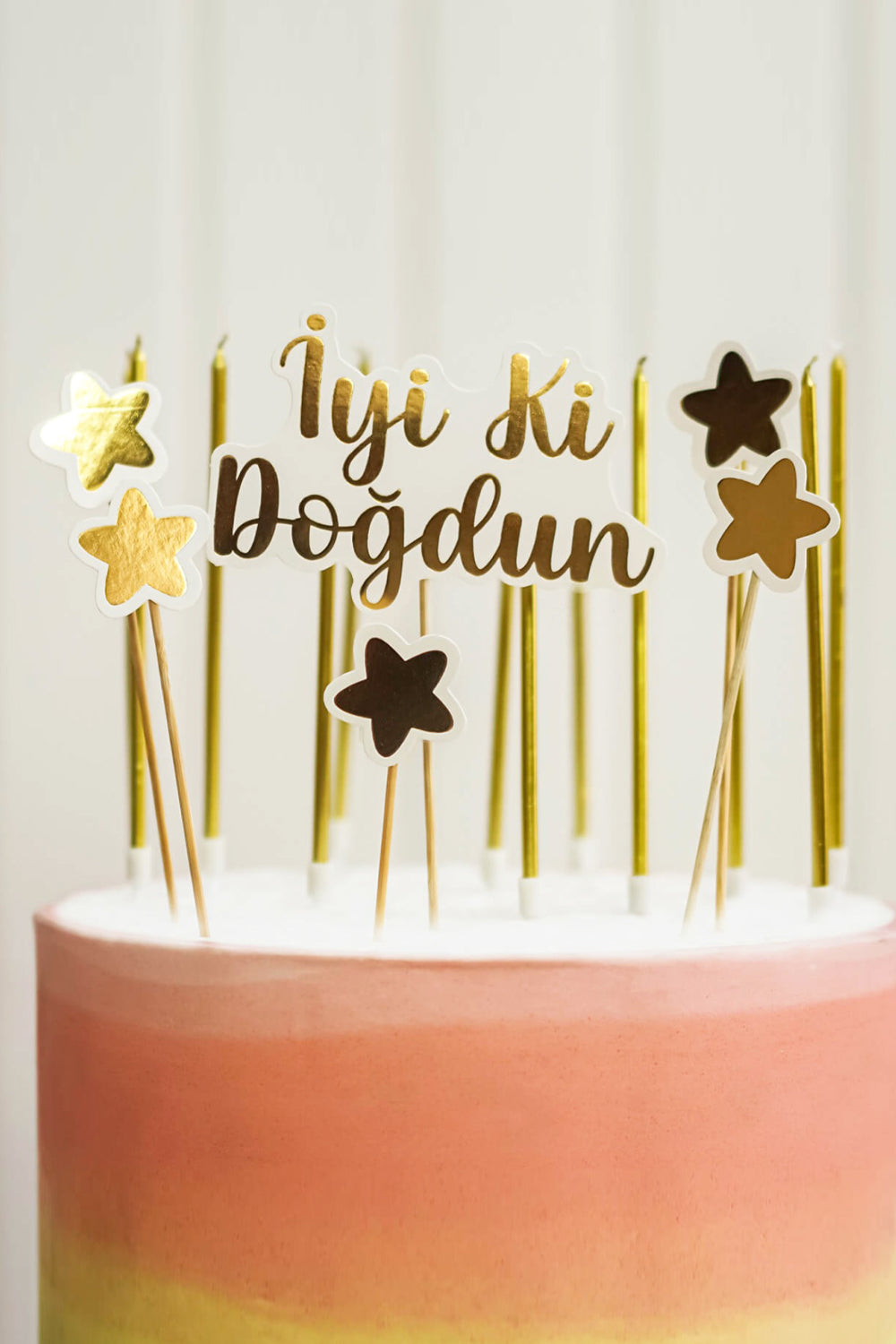 Altın  Yıldızlı İyi Ki Doğdun Pasta Süsü