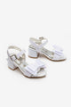 White Ankle Strap Bow Detail Girl's High Heel Shoes