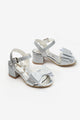 Gümüş Bilekten Bağlamalı Fiyonklu Kız Çocuk Topuklu Ayakkabı