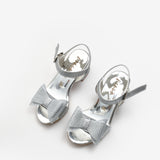 Gümüş Bilekten Bağlamalı Fiyonklu Kız Çocuk Topuklu Ayakkabı