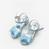 Mavi Bilekten Bağlamalı Fiyonklu Kız Çocuk Topuklu Ayakkabı
