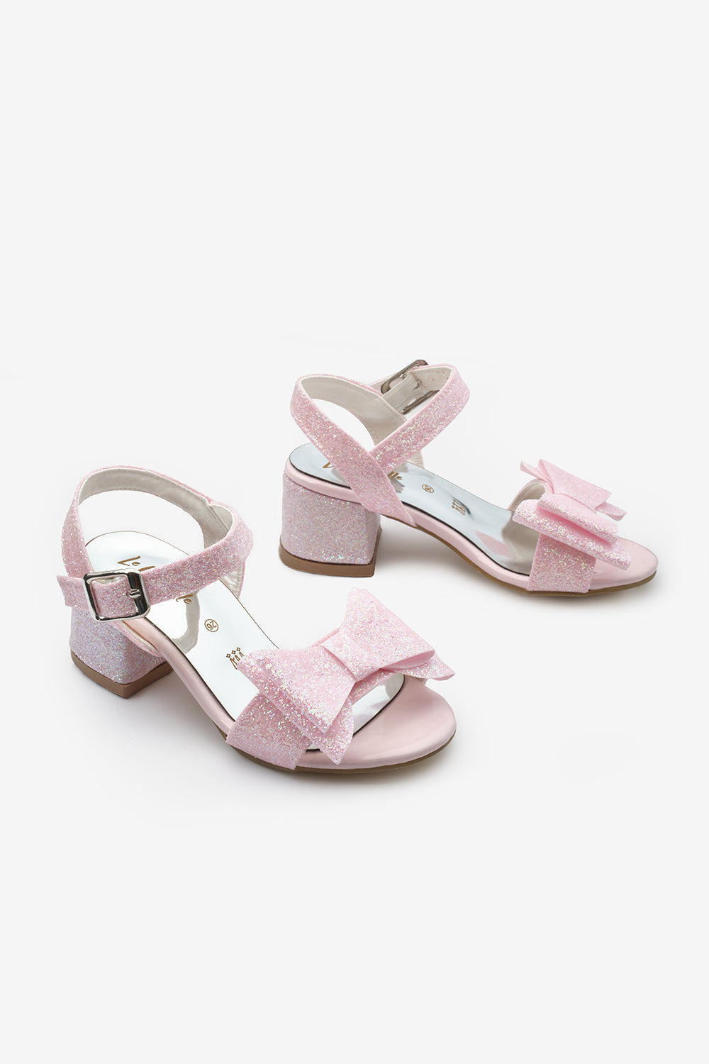 Pudra Bilekten Bağlamalı Fiyonklu Kız Çocuk Topuklu Ayakkabı