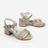 Altın Tek Bantlı Bilekten Bağlamalı Kız Çocuk Topuklu Ayakkabı