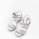 Beyaz Tek Bantlı Bilekten Bağlamalı Kız Çocuk Topuklu Ayakkabı