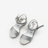 Gümüş Tek Bantlı Bilekten Bağlamalı Kız Çocuk Topuklu Ayakkabı