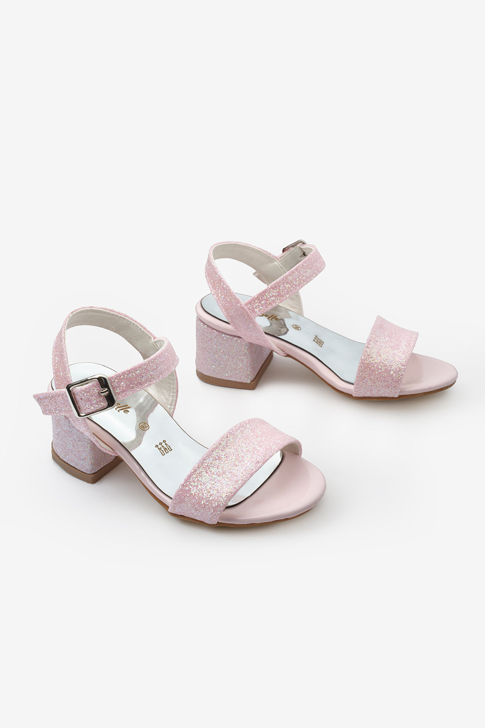 Pudra Tek Bantlı Bilekten Bağlamalı Kız Çocuk Topuklu Ayakkabı