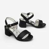 Siyah Tek Bantlı Bilekten Bağlamalı Kız Çocuk Topuklu Ayakkabı