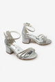 Silver Three-Strap Girls' Heeled Shoes