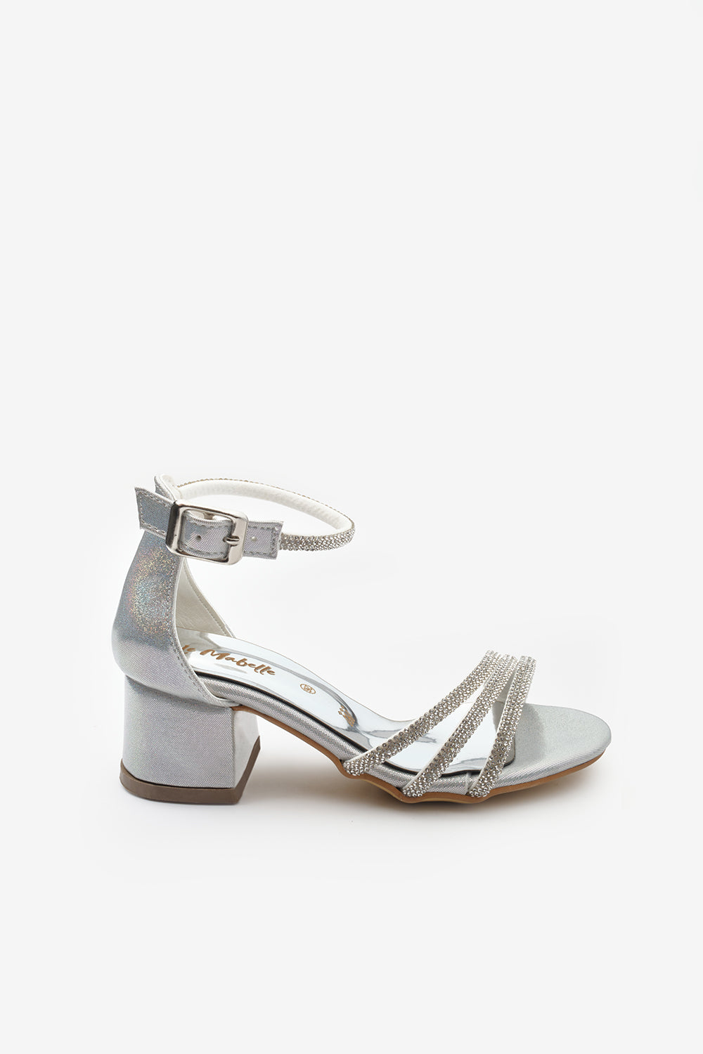 Gümüş Üç Bantlı Kız Çocuk Topuklu Ayakkabı