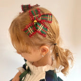 Yeşil  Püskül Detaylı Ekose Kız Çocuk Klips Toka