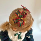 Yeşil  Püskül Detaylı Ekose Kız Çocuk Klips Toka