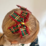 Yeşil  Püskül Detaylı Ekose Kız Çocuk Klips Toka