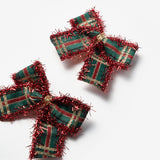 Yeşil  Püskül Detaylı Ekose Kız Çocuk Klips Toka