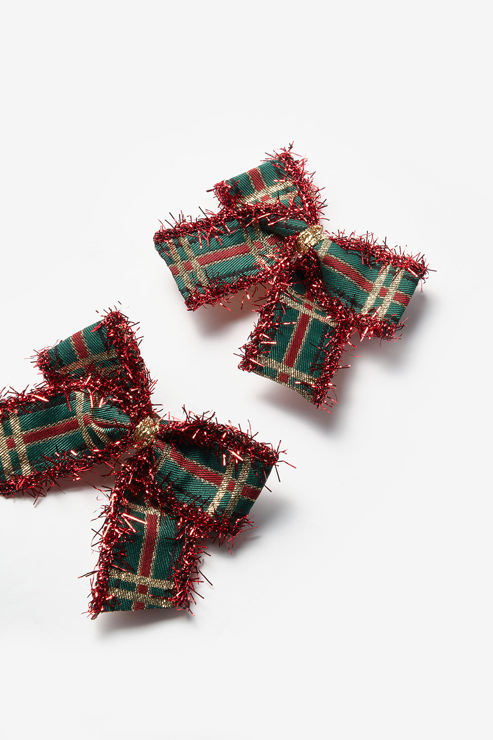 Yeşil  Püskül Detaylı Ekose Kız Çocuk Klips Toka