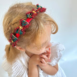 Kırmızı  Ekoseli Küçük Fiyonk Detaylı Kız Çocuk Yılbaşı Taç