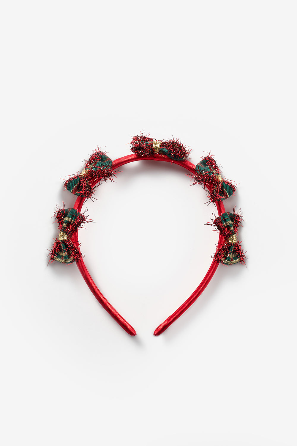 Kırmızı  Ekoseli Küçük Fiyonk Detaylı Kız Çocuk Yılbaşı Taç