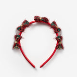 Kırmızı  Ekoseli Küçük Fiyonk Detaylı Kız Çocuk Yılbaşı Taç